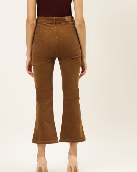 Shop Women's Mustard Brown Mid Rise Bootcut Trousers-Back