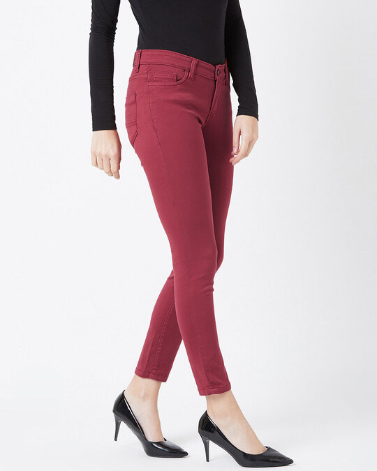 Shop Women's Red Coloured Wash 5 Pocket Mid Rise Jeans-Back