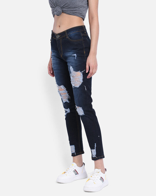 Shop Women's Navy Blue Dark Wash 4 Pocket Mid Rise Jeans-Back