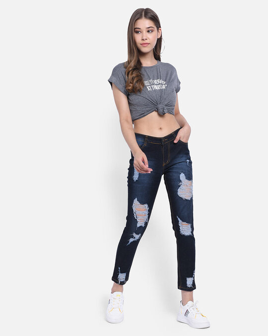 Shop Women's Navy Blue Dark Wash 4 Pocket Mid Rise Jeans
