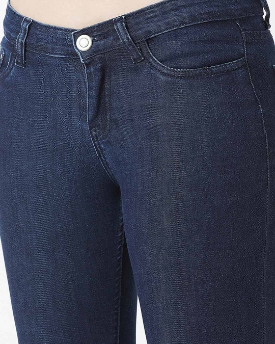 Shop Women's Navy Blue Medium Wash 5 Pocket Mid Rise Jeans