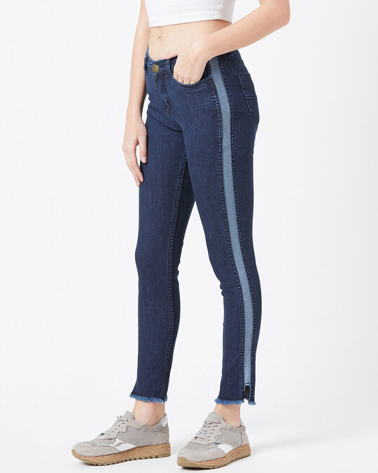 Shop Women's Navy Blue Medium Wash 5 Pocket Mid Rise Jeans-Back