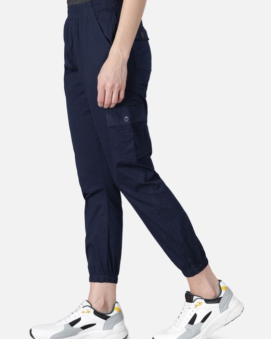 Shop Women's Navy Blue Cropped Cargo Joggers And Slip On Closure-Design