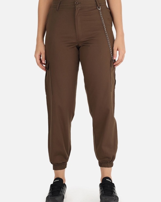 Shop Women's Olive Green High-rise Trousers-Front