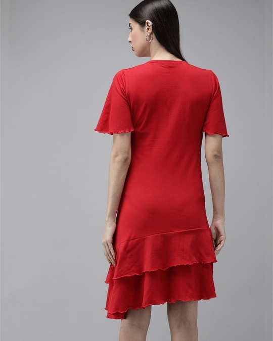Shop Women's Red knitted A-line dress-Back