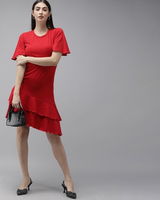 Shop Women's Red knitted A-line dress