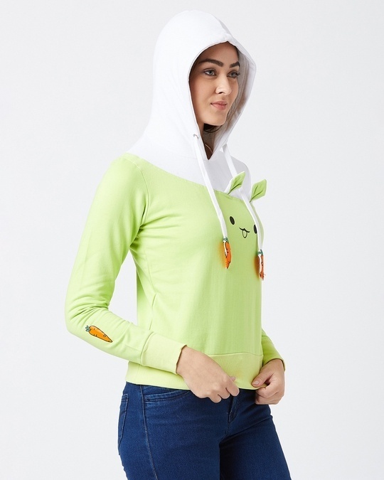 Shop Cute Bunny Inspired Hoodie in Green-Full