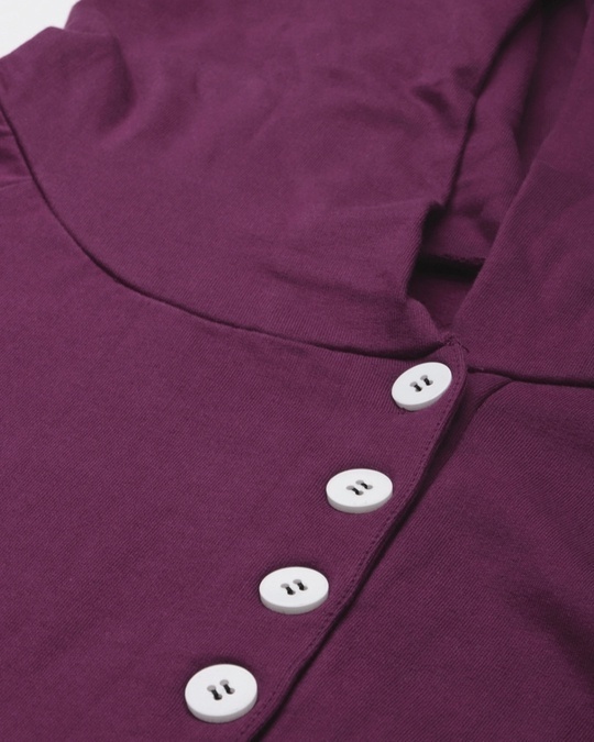 Shop Purple Cropped Hoodie with Buttons-Full