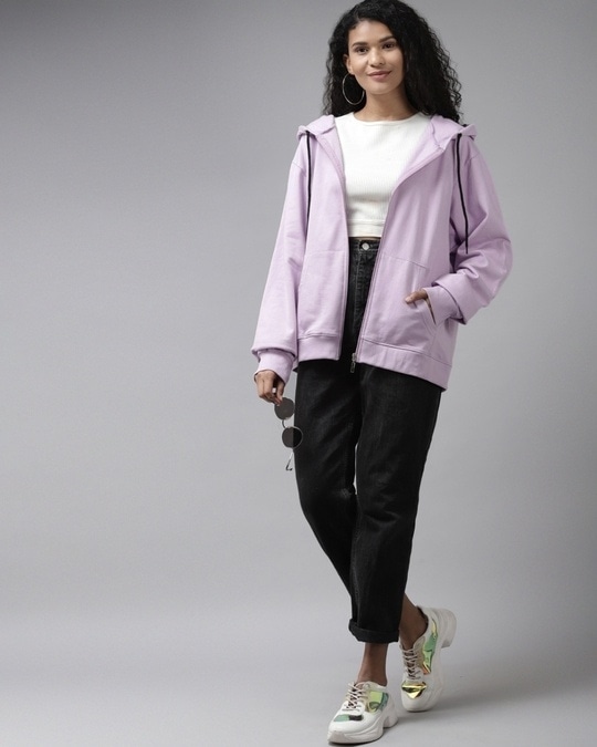 Buy Cute Lilac Oversized Hoodie with Zipper Online at Bewakoof