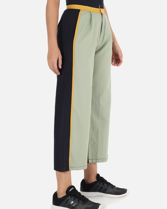 Shop Women Sea Green And Navy Blue Knitted Parallel Trousers-Design