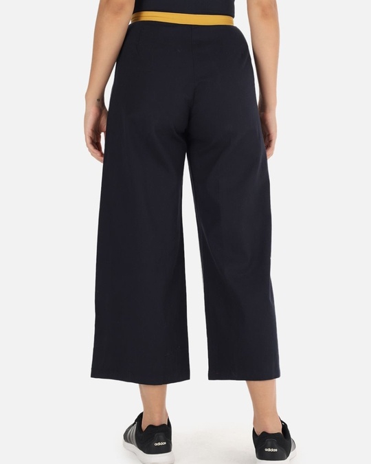 Shop Women Sea Green And Navy Blue Knitted Parallel Trousers-Back