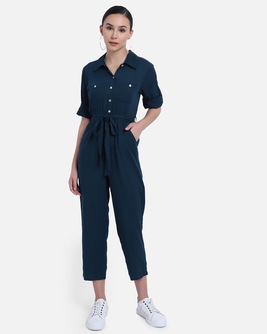 Shop Women's Teal Blue Basic jumpsuit