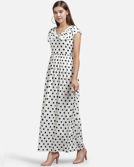 Shop Women White And Black Polka Dot Printed Woven Maxi Dress-Design