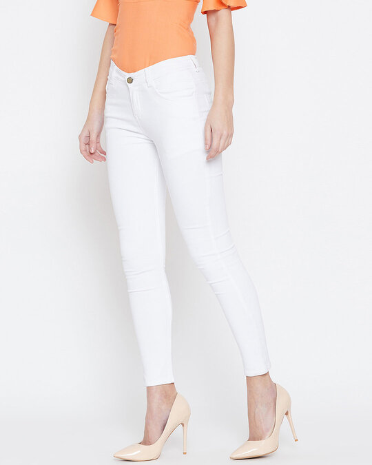 Shop Women's White Light Wash 5 Pocket Mid Rise Jeans-Back