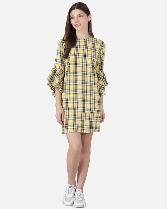 Shop Women Yellow And Navy Blue Checked Sheath Dress-Front