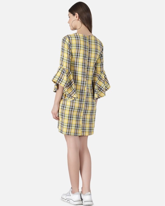 Shop Women Yellow And Navy Blue Checked Sheath Dress-Back