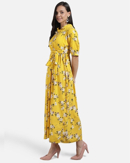 Shop Women Yellow And Off White Printed Woven Maxi Dress-Design