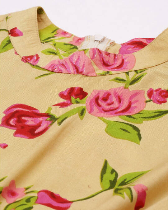 Shop Women Yellow And Peach Coloured Printed Woven Fit And Flare Dress-Full