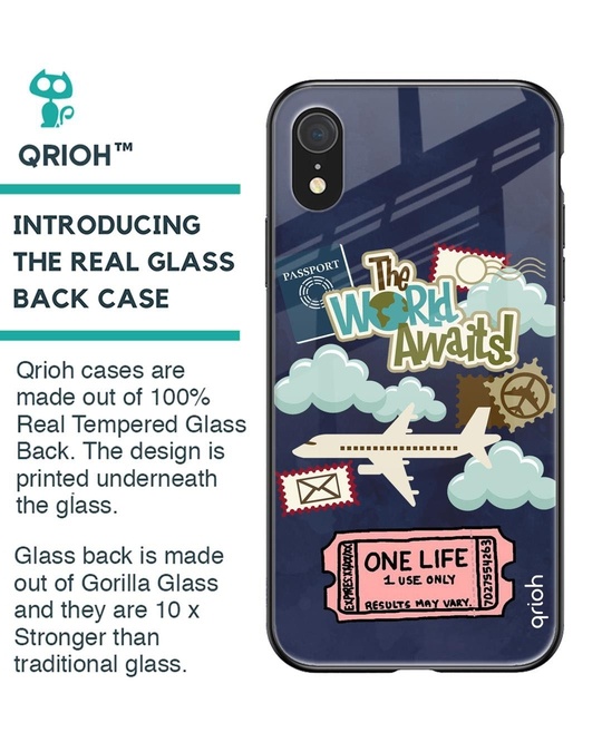 Shop The World Awaits Printed Premium Glass Cover for iPhone XR (Shock Proof, Lightweight)-Back