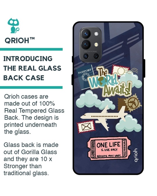 Shop The World Awaits Printed Premium Glass Cover for OnePlus 9R (Shock Proof, Lightweight)-Back