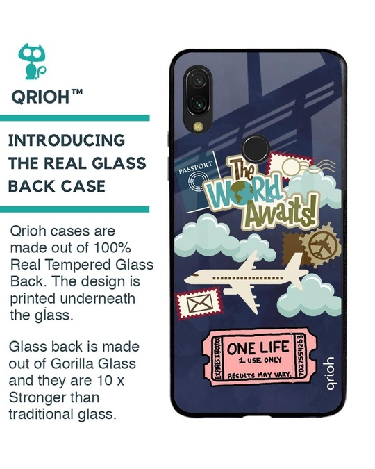 Shop The World Awaits Printed Premium Glass Cover for Xiaomi Redmi Note 7 Pro (Shock Proof, Lightweight)-Back