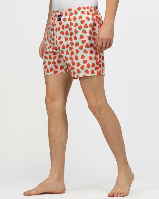 Shop Men's Strawberry Comfy Cotton Boxer Shorts-Back