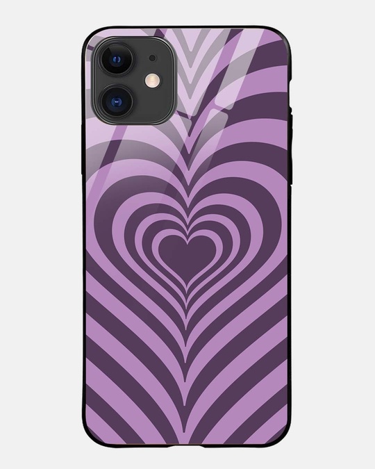 Shop Purple Hearts Glass Case For Iphone 11-Front