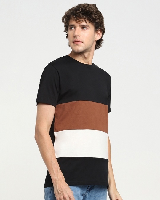 Shop Toffee-Egret-Black Three Panel Half Sleeve T-shirt-Design