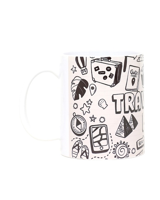 Shop Travelling illustration Ceramic Mug,  (320ml, Beige, Single Piece)-Back