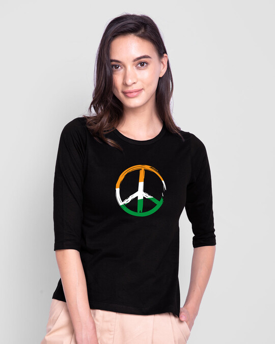 Shop Tri Peace Round Neck 3/4th Sleeve T-Shirt Black-Front