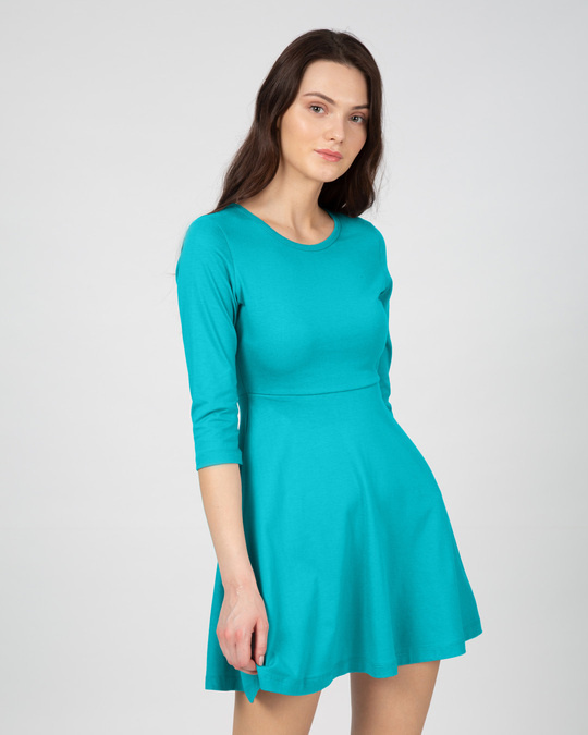 Shop Tropical Blue Flared Dress-Back