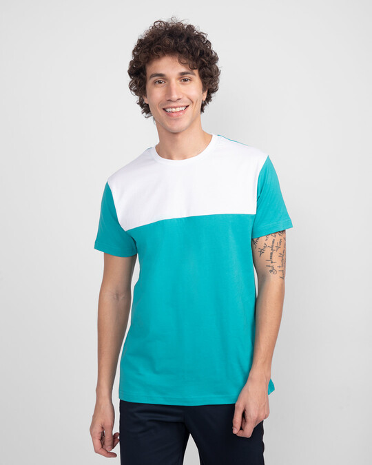 Shop Tropical Blue-White 90's Vibe Panel T-Shirt-Back