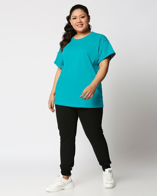 Shop Tropical Blue Women's Boyfriend Plain T-Shirt Plus Size-Full