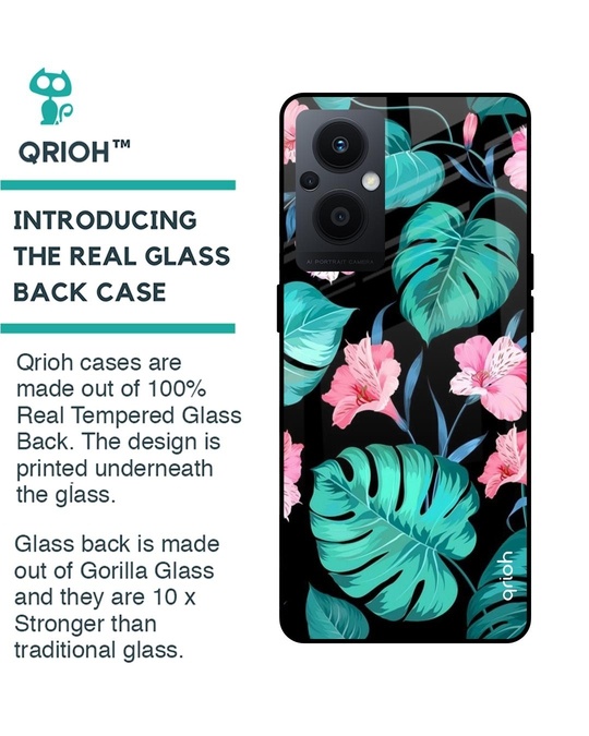 Shop Tropical Leaves & Flowers Printed Premium Glass Cover for OPPO F21 Pro 5G (Shockproof, Light Weight)-Back
