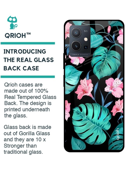 Shop Leaves & Flowers Printed Premium Glass Cover for Vivo Y75 5G (Shock Proof, Lightweight)-Back