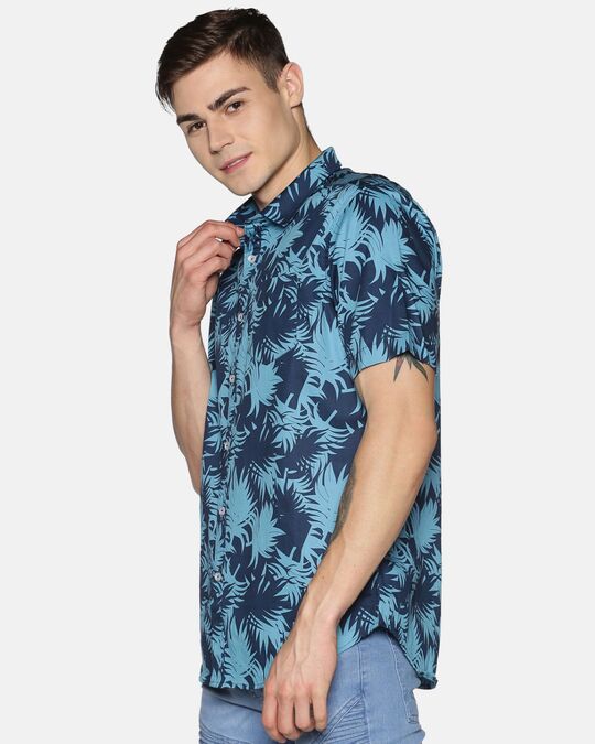 Shop Men Short Sleeve Cotton Printed Blue Camouflage Shirt-Back