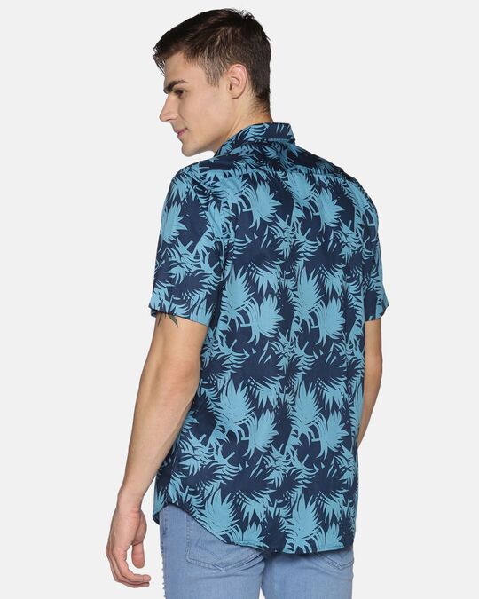 Shop Men Short Sleeve Cotton Printed Blue Camouflage Shirt-Design