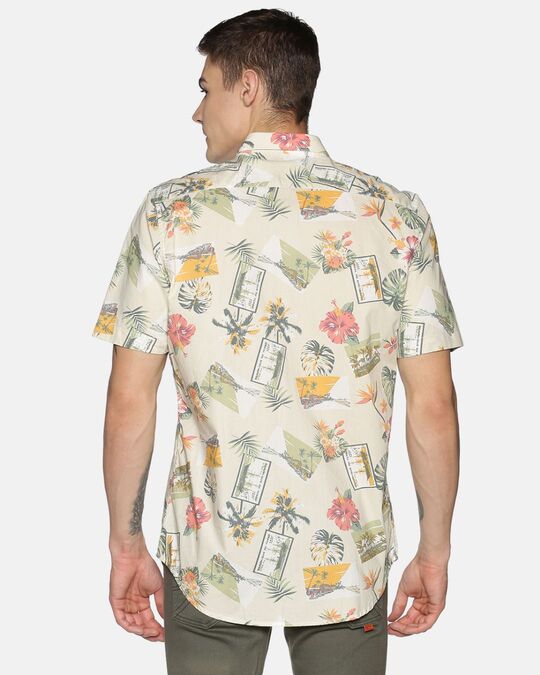 Shop Men Short Sleeve Cotton Printed Graphic On Beige Shirt-Design