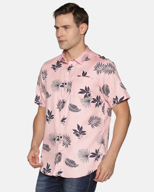 Shop Men Short Sleeve Cotton Printed Graphic Pink Shirt-Back