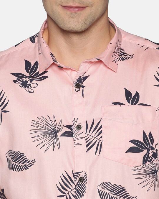 Shop Men Short Sleeve Cotton Printed Graphic Pink Shirt