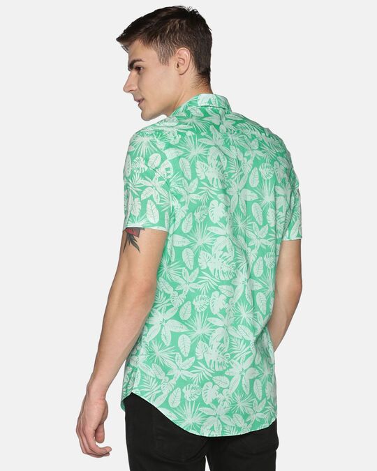 Shop Men Short Sleeve Cotton Printed Teal Self Shirt-Design