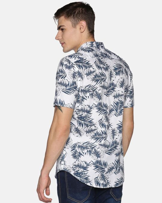 Shop Men Short Sleeve Cotton Printed White Black Leafy Floral Shirt-Design