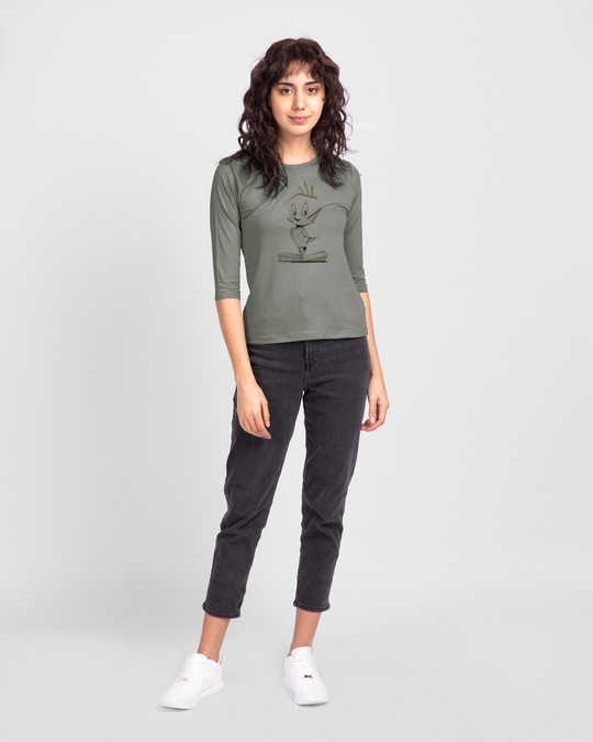 Shop Tweety Origami Round Neck 3/4 Sleeve T-Shirt Meteor Grey-Design
