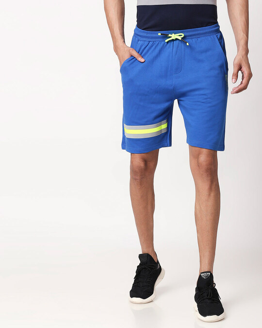 Shop Ultramarine Blue-Neon Lime Reflector Shorts-Front