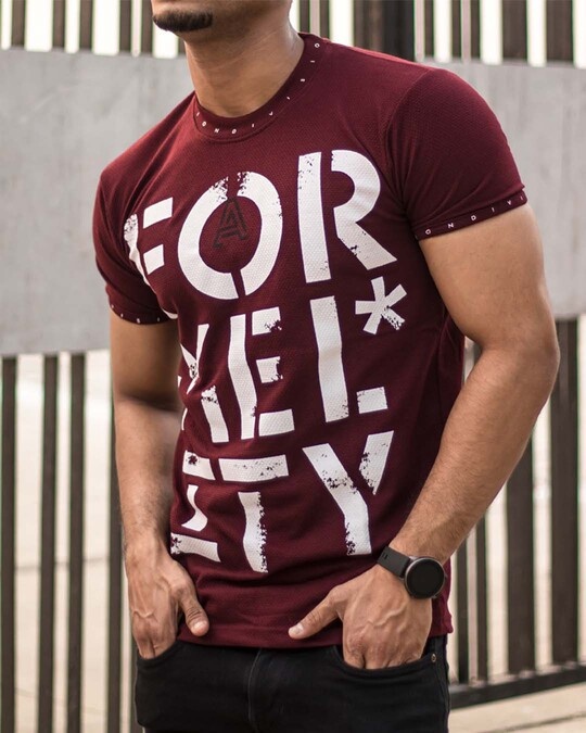Shop Maroon Formelity Printed Half Sleeves T Shirt-Front