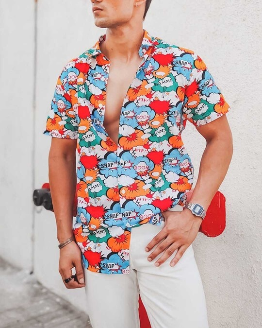Shop Men's Multi Color Boom Snap Printed Half Sleeves Shirt-Front