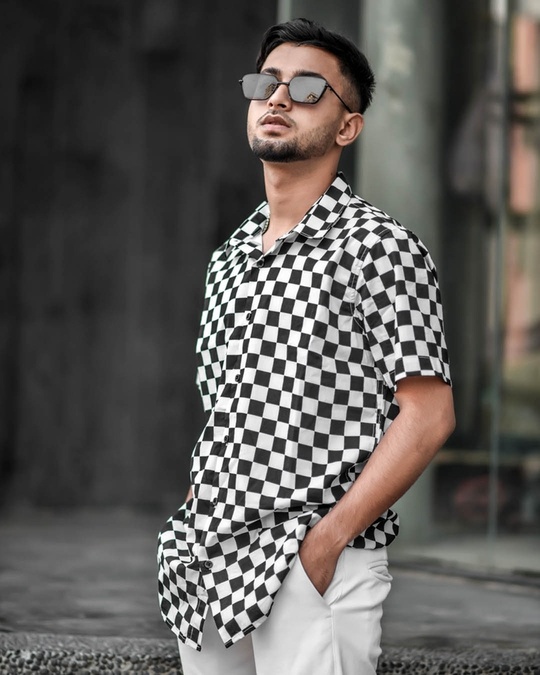 Shop Men's White and Black Check Print Half Sleeves Shirt-Design