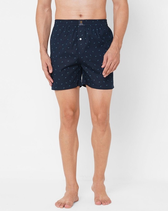 Shop Men's Blue All Over Printed Pure Cotton Boxers-Front