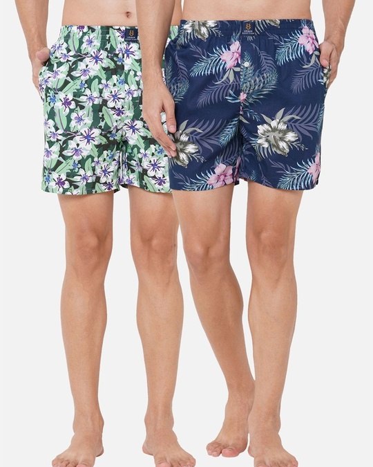 Shop Men's All Over Floral Printed Boxers With Side Pockets (Pack Of 2)-Front