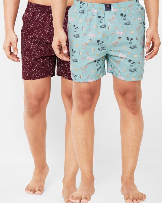 Shop Men's All Over Printed Cotton Boxers (Pack of 2)-Front